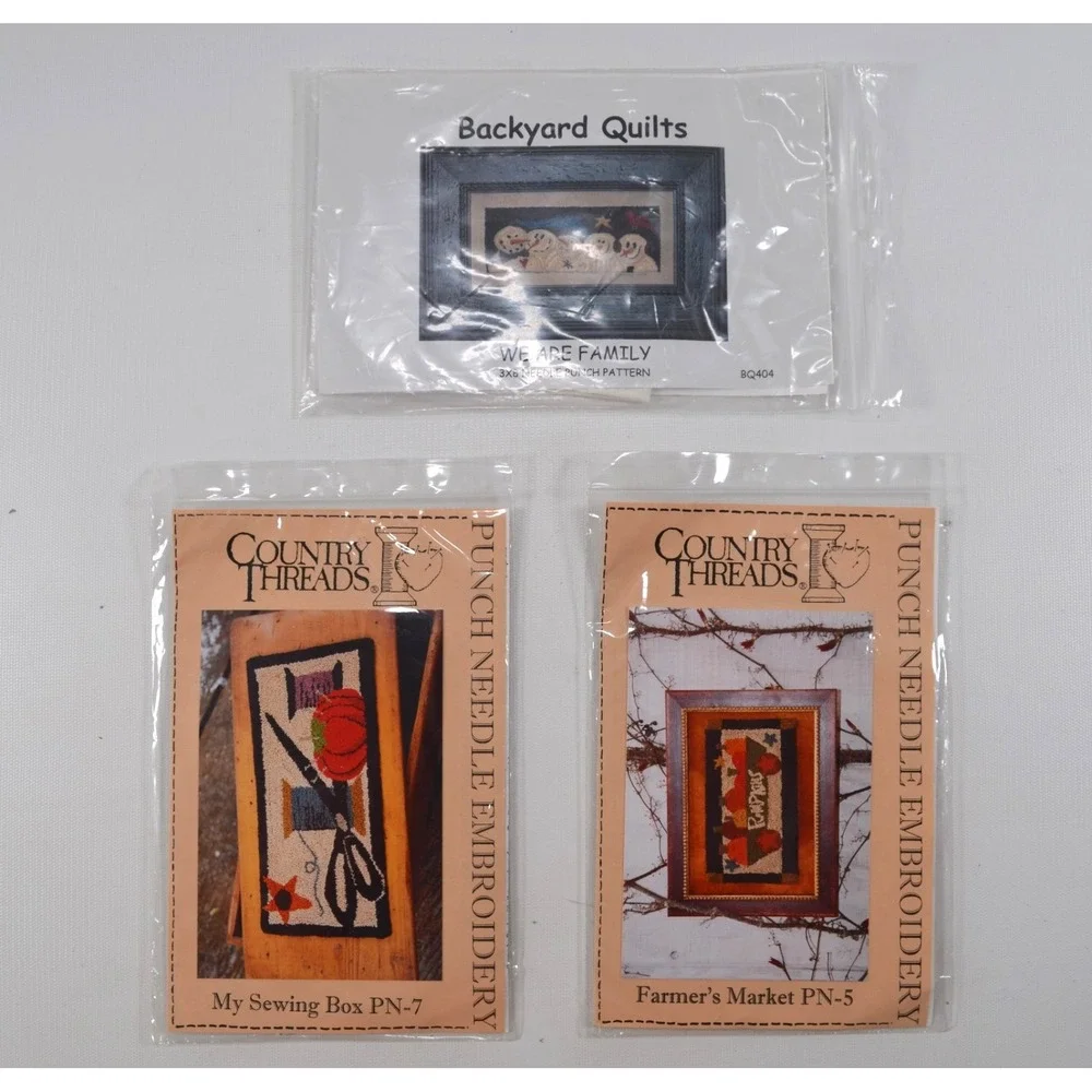 Punch Needle Pattern Lot 3 Folk Art 2 Country Threads & 1 Backyard Quilts New